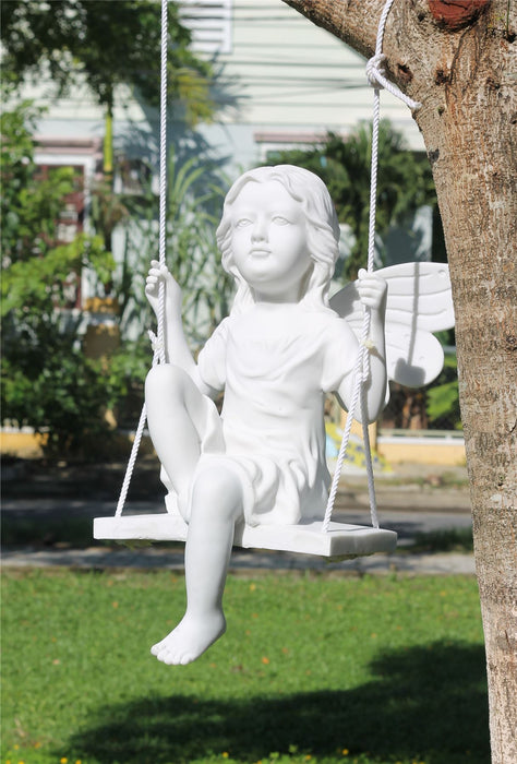 Dinova Fairy on a Swing White Statue
